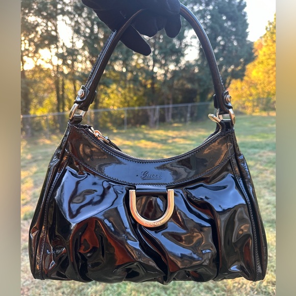 Gucci Handbags - Gucci Hobo Shoulder Bag w/ COA Black Patent Abbey D-Ring w/Gold Hardware